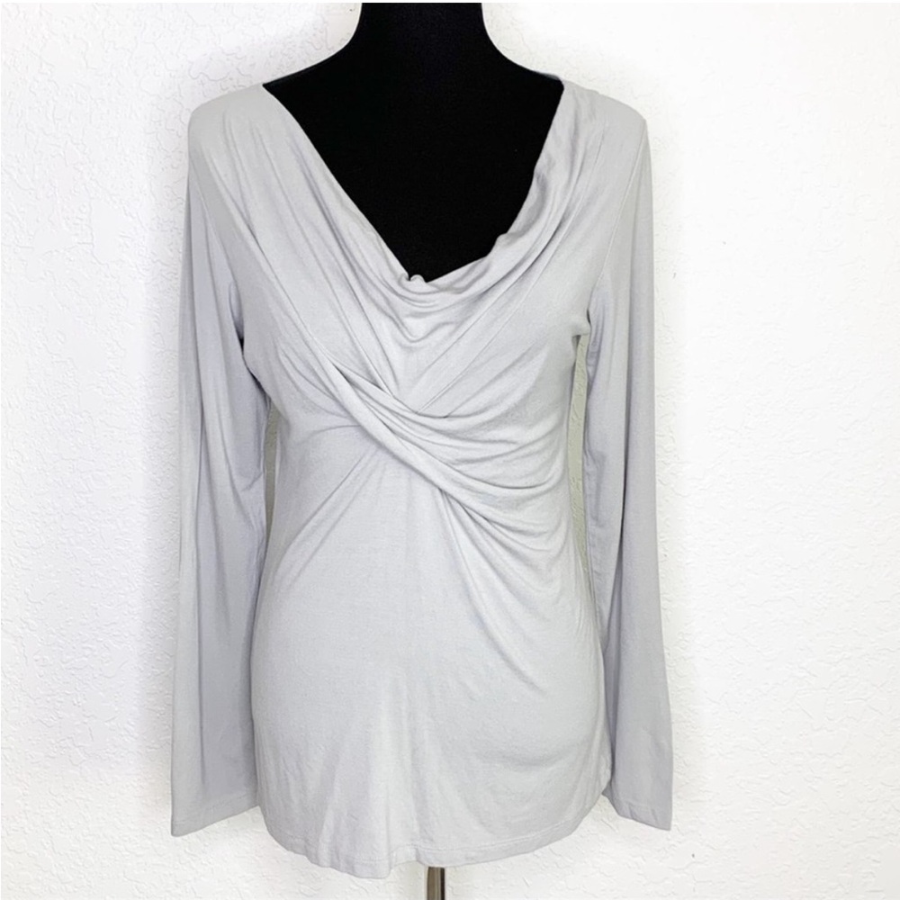Cabi gray cowl neck twist front long sleeve top size Large (fitted) style #137